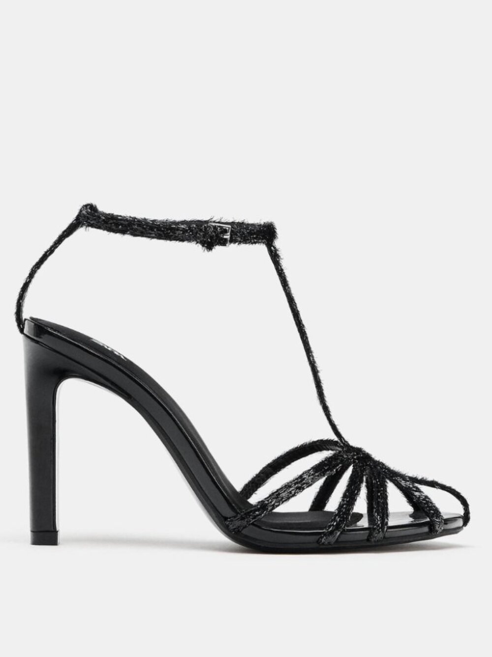ZARA Textured Fringed Strappy Heeled Sandals - Black / Size 8 (EU 38) NWT - Picture 3 of 13
